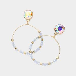 Blue Beaded Drop Hoop Gold Crystal Dangle Earrings Fashion Statement Accessories